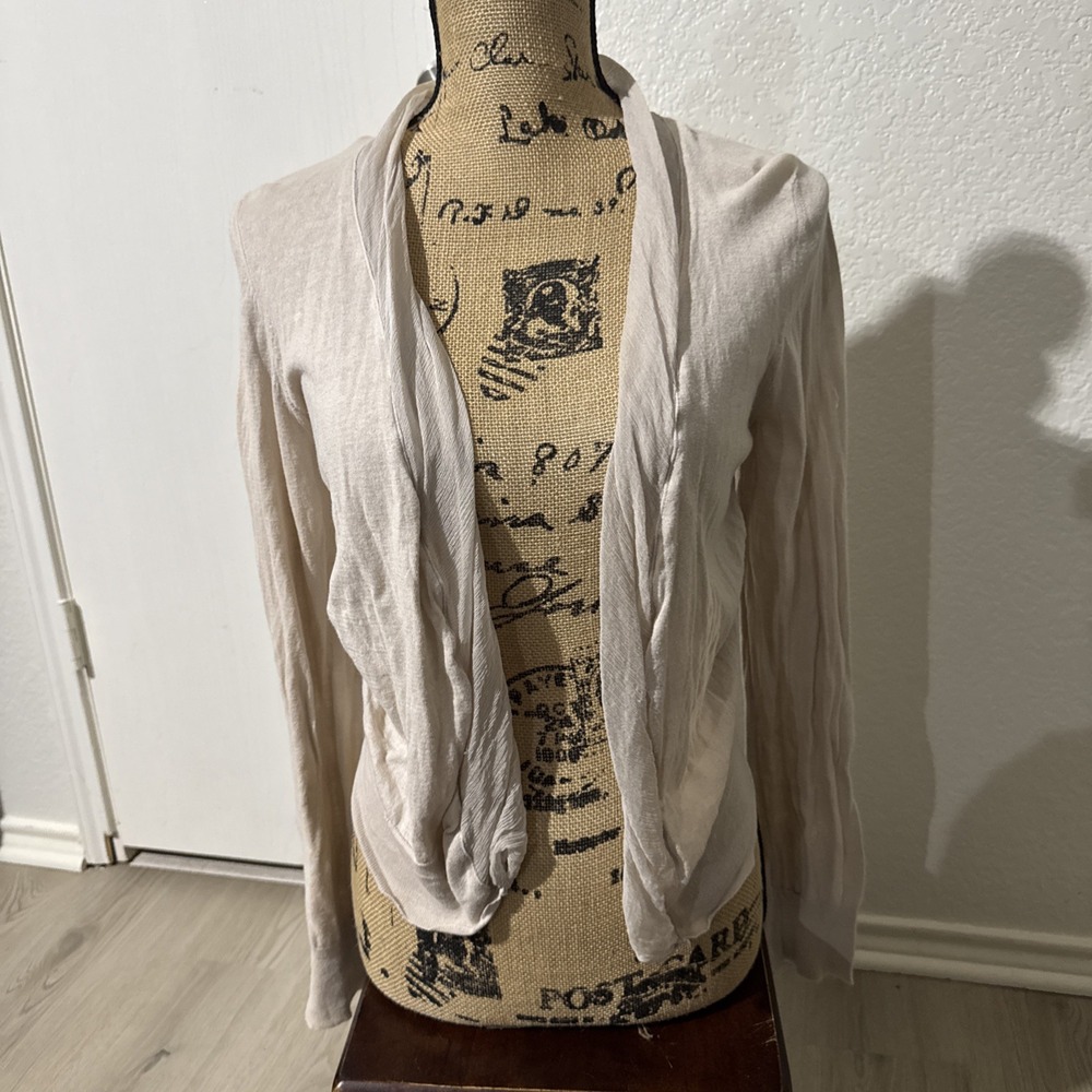 Lamberto Losani Italy Beige Cotton Woman's Top With Silk Trim Size M EUC